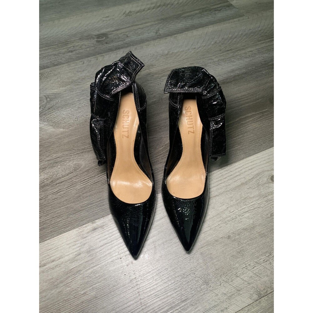 Schultz Shoes Womens Size 5.5B Patent Leather Bow High Heel Pumps Made in Brazil